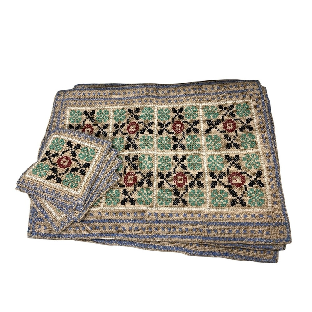 Placemat Napkin Decor‎ Set Of 6 Handmade Hand Stitched Embroidered